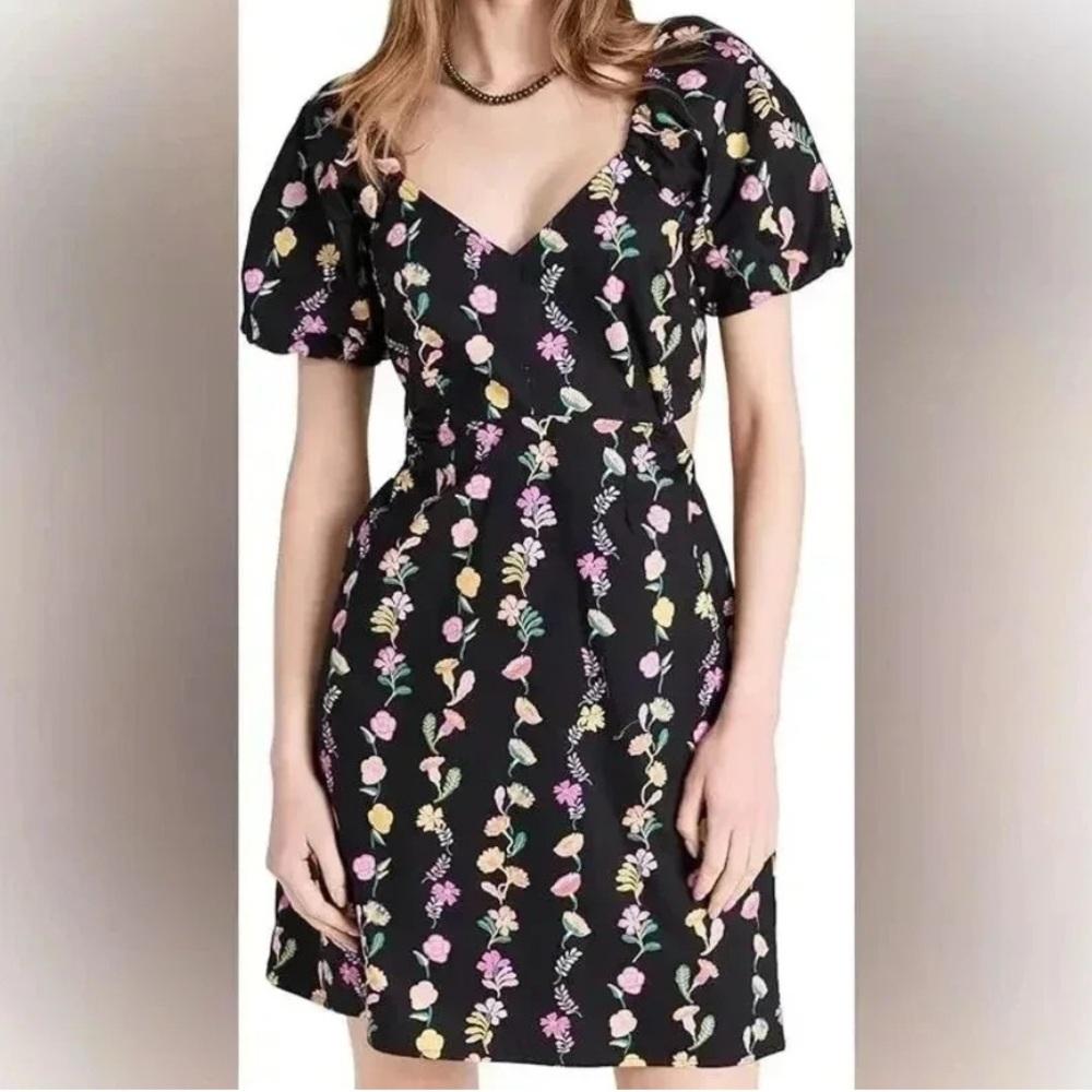 Banjanan Floral Dress Puff Sleeve Black Floral Print Mini Small Julia Folk Onyx